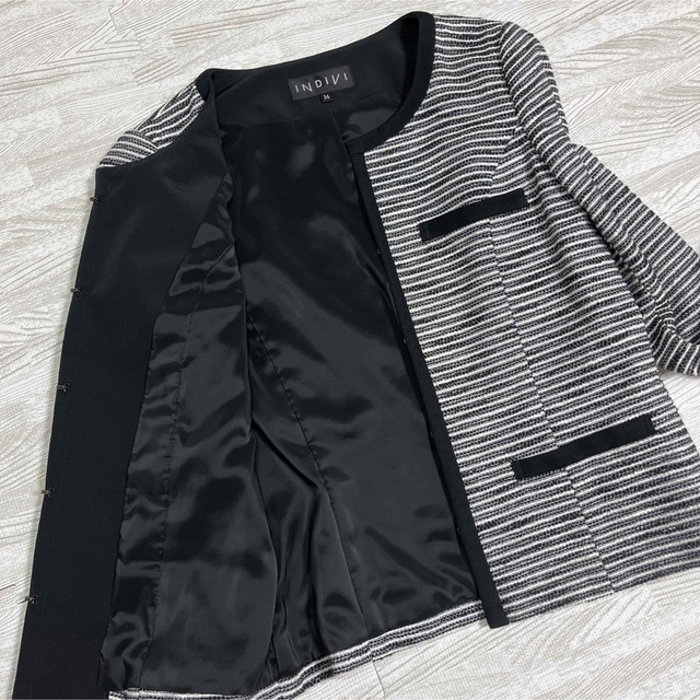日本からの直送 美品☆INDIVIノーカラーツイードジャケット 入学式 卒