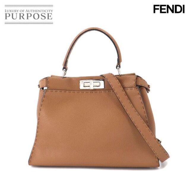新着 FENDI - 90145103 VLP 8BN290 ブラウン レザー バッグ ショルダー ハンド 2way レギュラー ピーカブー セレリア FENDI フェンディ ハンドバッグ