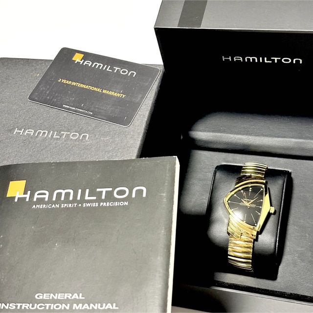 高級品！ HAMILTON ベンチュラ H243010 ゴールド ブラック 蛇腹ゴールド文字盤