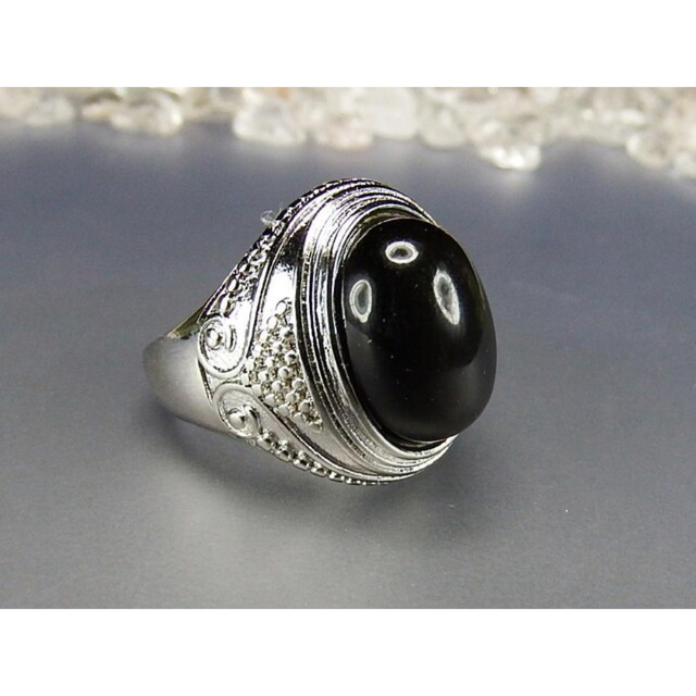 AAAブラックオブシディアン指輪約20号魔除け天然石リングU2-03。3 メンズのアクセサリー(リング(指輪))の商品写真