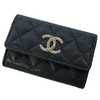 シャネル(CHANEL)のシャネル カードケース ココマーク マトラッセ キャビアスキン CHANEL 名刺入れ 黒(パスケース/IDカードホルダー)