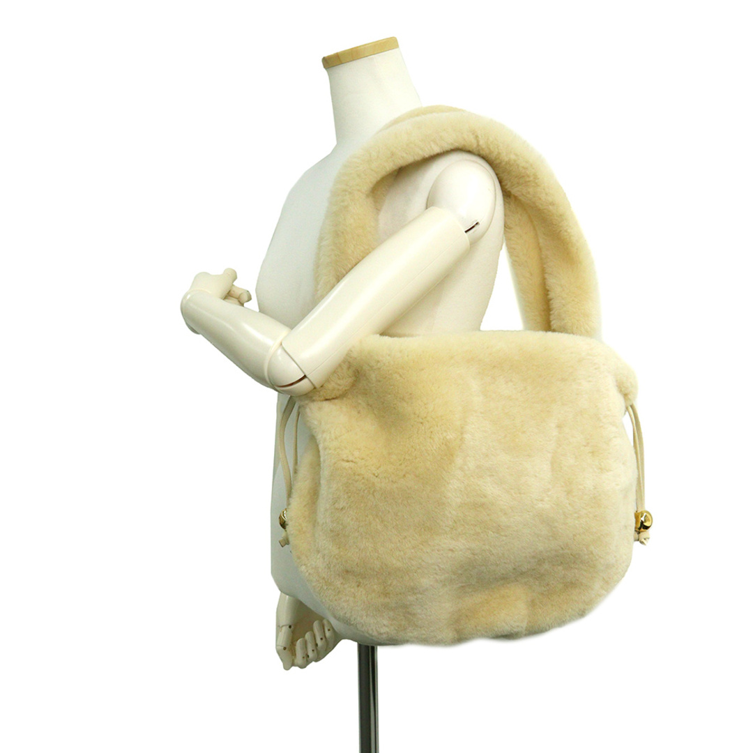 ボッテガヴェネタ バルブ ミディアム トートバッグ 巾着 ラムシアリング ファー アイボリー 680696 BOTTEGA VENETA（未使用　展示品）