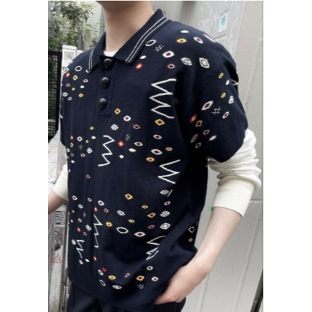 アイボリー×レッド namacheko ナマチェコ 21ss ニットポロ L