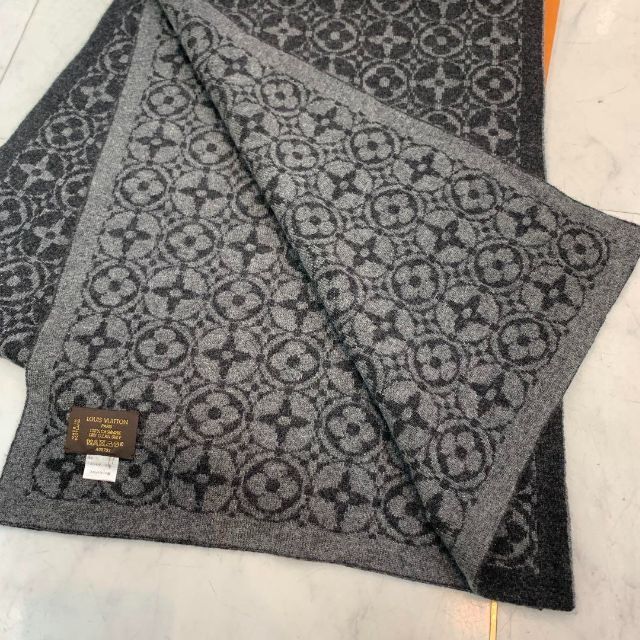 ☆美品☆ルイヴィトン エシャルプ・スキー カシミヤ マフラー 黒xグレー