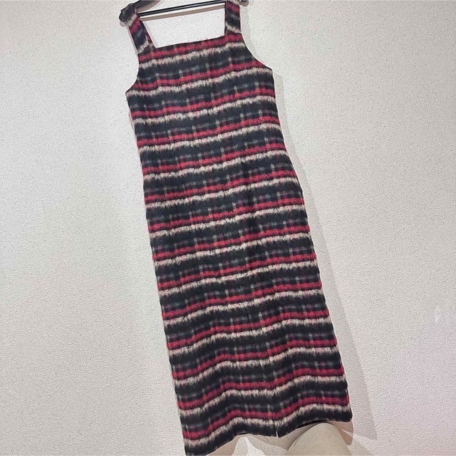 GRACE CONTINENTALモヘヤチェック&ビジューボタンマキシワンピース
