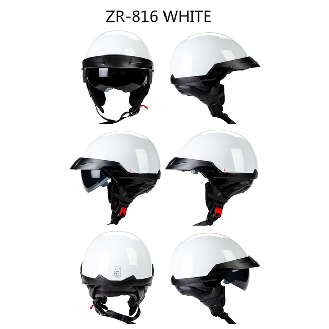 自動車/バイク半キャップハーフヘルメットレトロ レンズ内蔵　ホワイトバイクヘルメットDOT認定