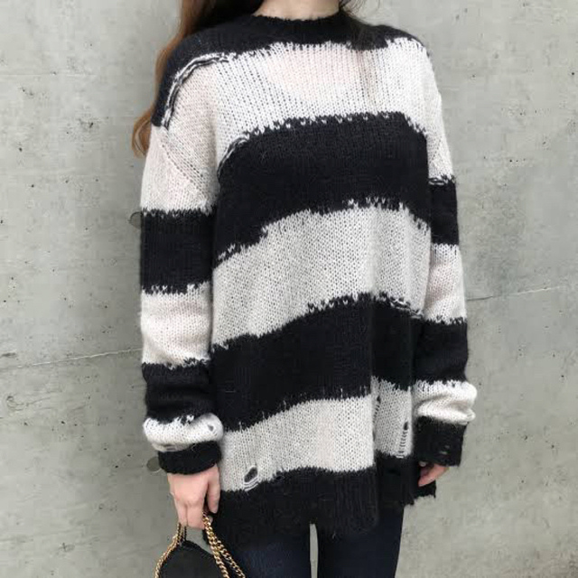 最新のデザイン acnestudios ダメージ ニット ボーダー ニット