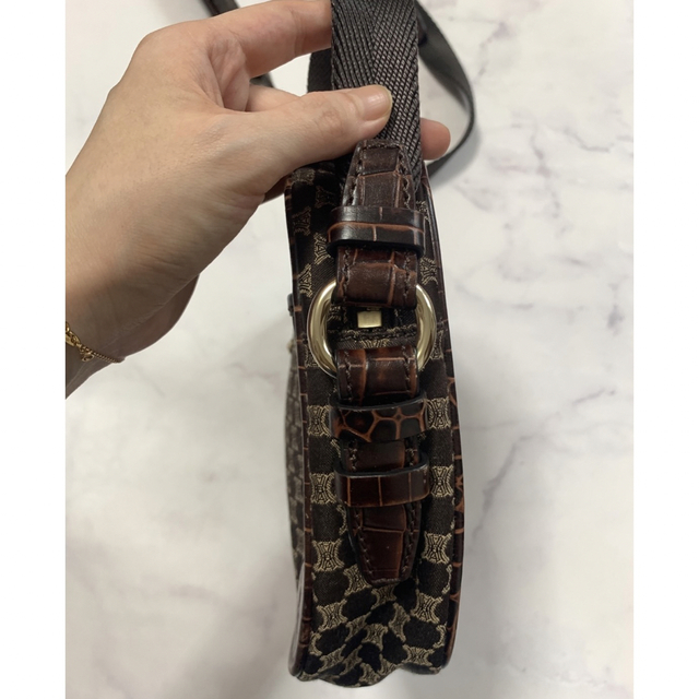 セリーヌ マカダム キャンバス ショルダーバッグ クロコ型押し