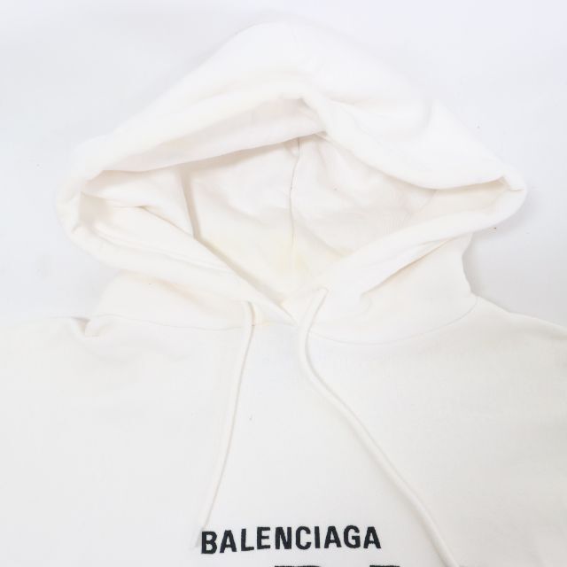 BALENCIAGA ロゴ入りスウェットパーカー メンズ Sサイズ 白 USED