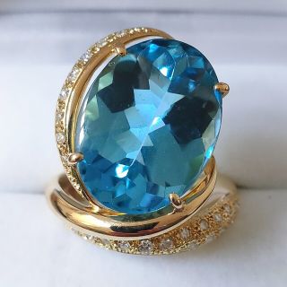 ダイヤモンド×ブルートパーズ リング K18YG 19.53ct 14.6g(リング(指輪))