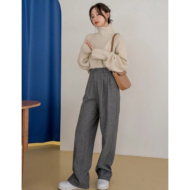 SHEIN  ハイウェスト フォルド プリーツ ストレート パンツM レディースのパンツ(カジュアルパンツ)の商品写真