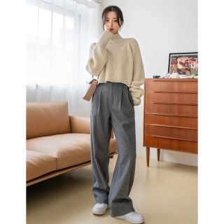 SHEIN  ハイウェスト フォルド プリーツ ストレート パンツM(カジュアルパンツ)