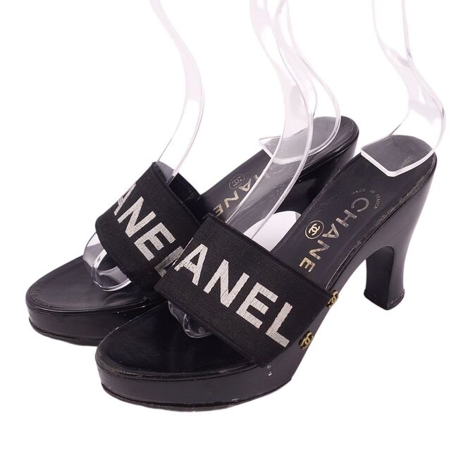 シャネル CHANEL サンダル ココマーク ロゴ ヒール レディース シューズ 靴 35 ブラック