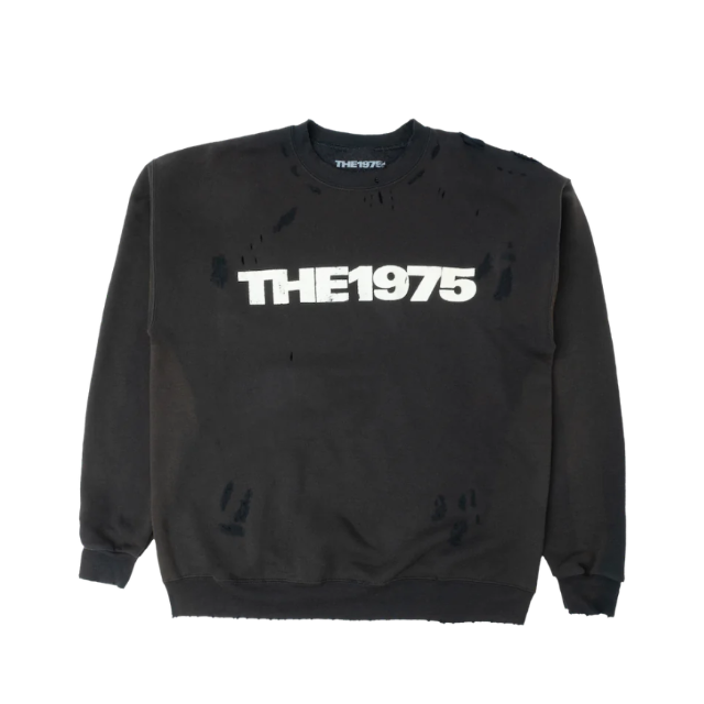 【 Black XL 】The 1975 Distressed Crewneck