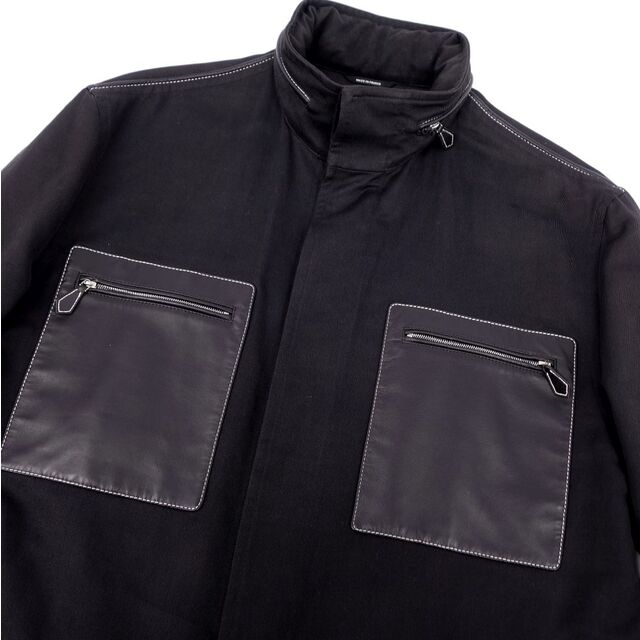 美品 エルメス HERMES ジャケット フード付き コットン カシミヤ ラムレザー アウター メンズ フランス製 50(M相当) ブラック