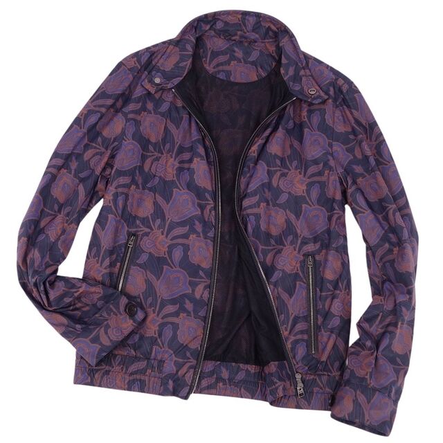 極美品 エトロ ETRO ジャケット SUPERLEGGERA ブルゾン ジップアップ 総柄 ナイロン アウター メンズ イタリア製 M ネイビー/ブラウン