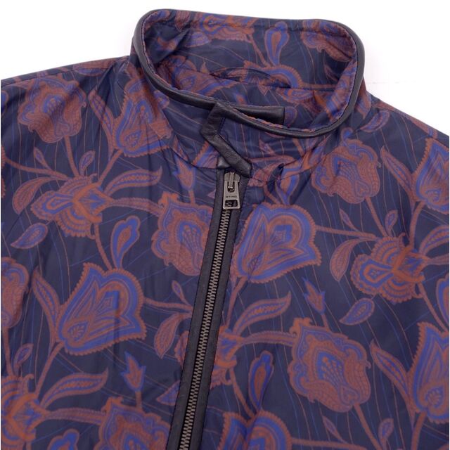 極美品 エトロ ETRO ジャケット SUPERLEGGERA ブルゾン ジップアップ 総柄 ナイロン アウター メンズ イタリア製 M ネイビー/ブラウン