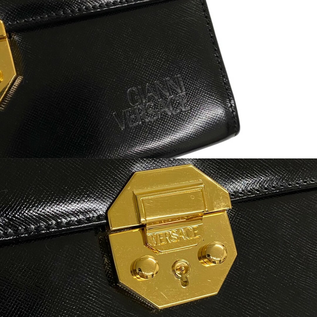 極 美品 保存袋付き VERSACE ヴェルサーチ サンバースト モチーフ 金具 レザー 本革 ハンドバッグ ミニ トートバッグ ブラック 30292