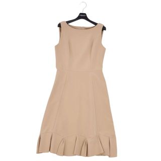 フォクシー(FOXEY)の極美品 フォクシー ニューヨーク FOXEY NEW YORK ワンピース ドレス Dress ノースリーブ ジップアップ 無地 トップス レディース 40(M相当) ベージュ(ひざ丈ワンピース)