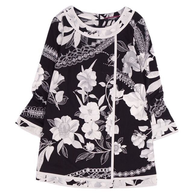 レオナール LEONARD FASHION シャツ ブラウス ロングスリーブ 花柄 ジャージー トップス レディース 38(M相当) ブラック/ホワイト | フリマアプリ ラクマ