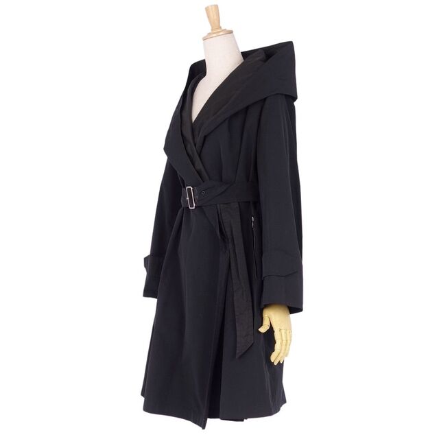 美品 マックスマーラ Max Mara RAINWEAR コート ベルト付き ロングコート ボタンレス ポリエステル 無地 アウター レディース  JI36 USA2 FB34 GB4(S相当) ブラック