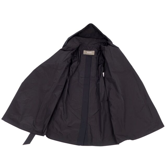 美品 マックスマーラ Max Mara RAINWEAR コート ベルト付き ロングコート ボタンレス ポリエステル 無地 アウター レディース  JI36 USA2 FB34 GB4(S相当) ブラック