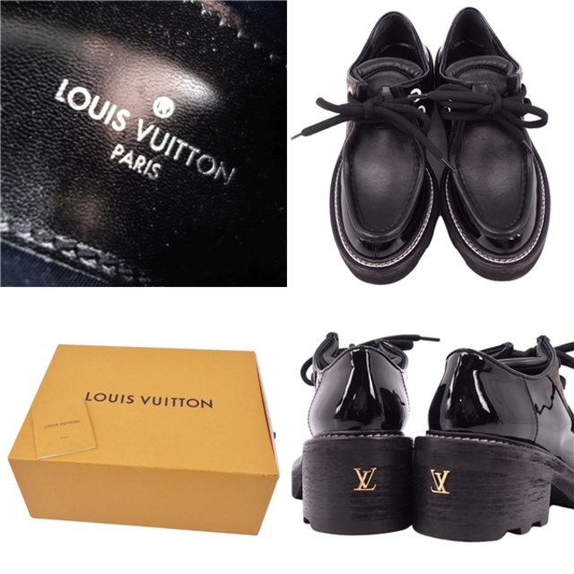 極美品 ルイヴィトン LOUIS VUITTON ローファー ボブール・ライン ダービー エナメルレザー モノグラム シューズ 靴 レディース 35(22cm相当) ブラック