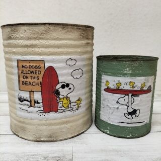 スヌーピー(SNOOPY)のSNOOPY　リメイク缶　2個セット　小物入れ　サーフィン　JOE COOL⑪(プランター)