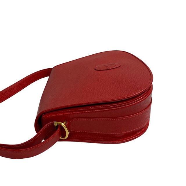 極 美品 希少品 保存袋付 CARTIER カルティエ ヴィンテージ マストライン ロゴ レザー 本革 ショルダーバッグ レッド 25759 - 4