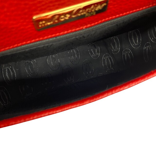 極 美品 希少品 保存袋付 CARTIER カルティエ ヴィンテージ マストライン ロゴ レザー 本革 ショルダーバッグ レッド 25759 - 7