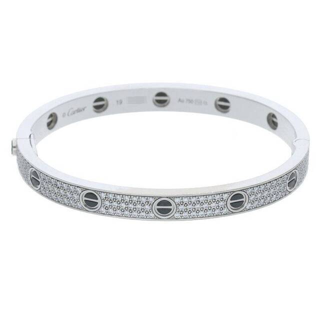本物品質の Cartier 19 メンズ K18WGパヴェダイヤセラミックラブブレスレット CERAMIC PAVED DIAMOND BRACELET LOVE カルティエ - ブレスレット