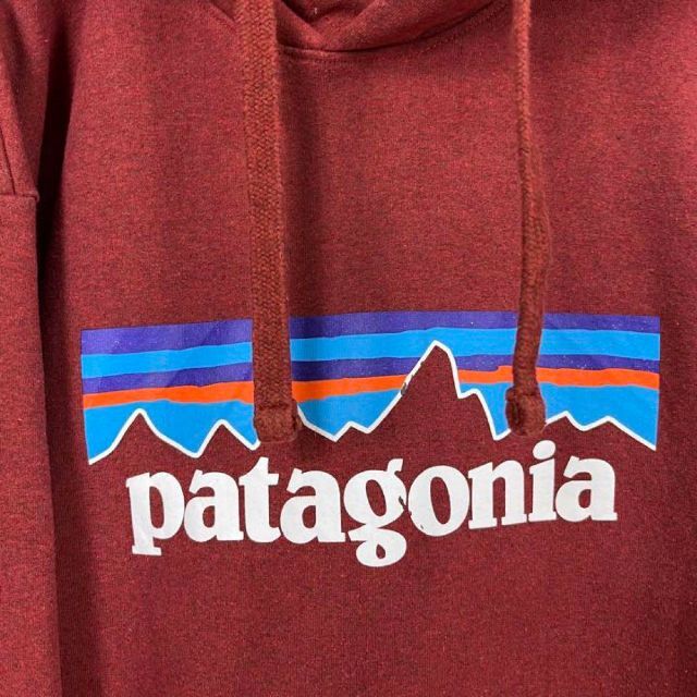 patagonia(パタゴニア)のアウトドア古着PATAGONIAパタゴニアロゴプリントスエットパーカーサイズL. メンズのトップス(パーカー)の商品写真