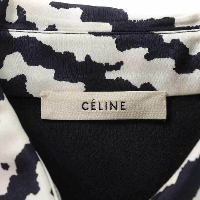 celine(セリーヌ)のCELINE シャツ ブラウス シルク ウール混 総柄 40 13 XL 黒 白 レディースのトップス(シャツ/ブラウス(長袖/七分))の商品写真