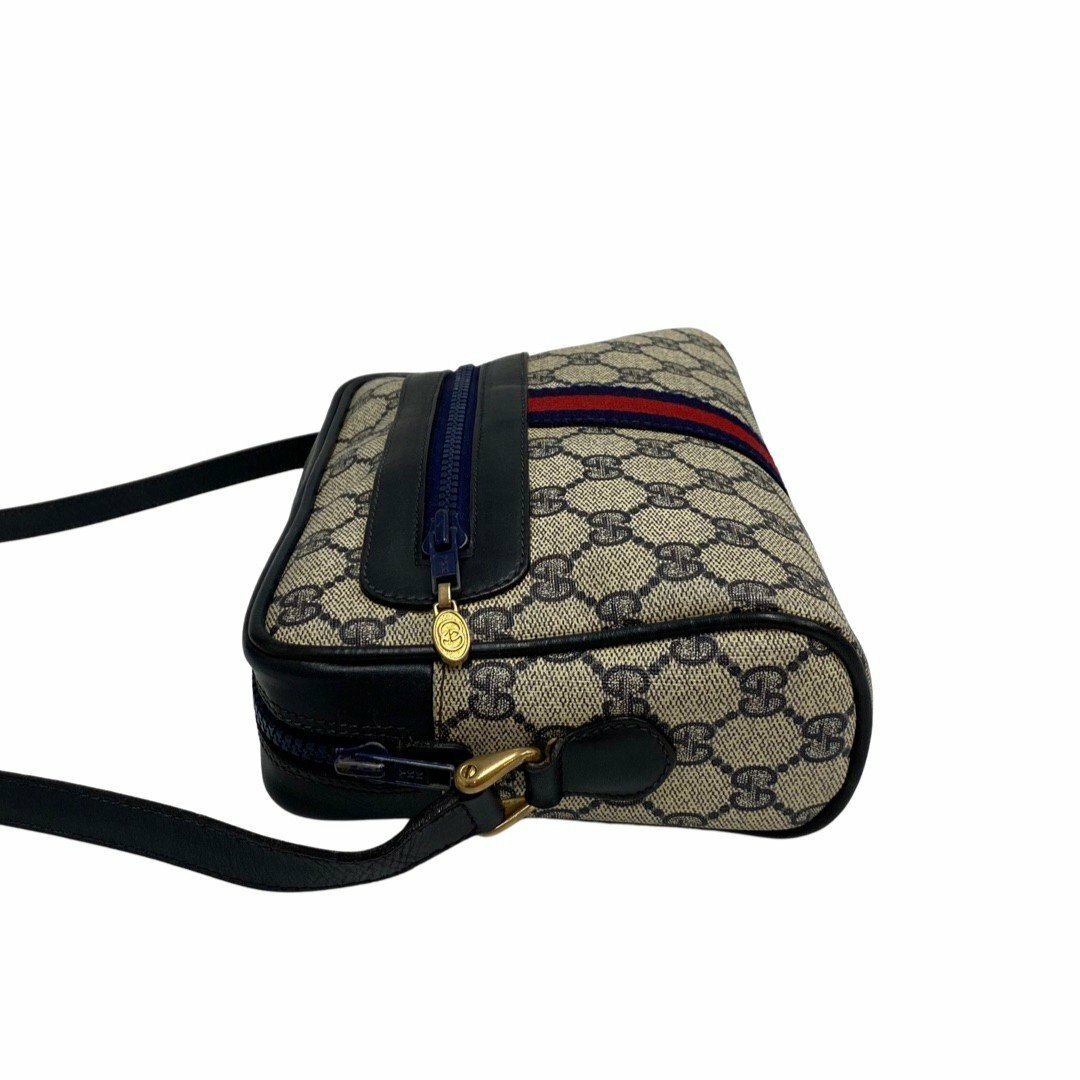 Gucci - 極 美品 GUCCI グッチ ヴィンテージ シェリーライン GG ロゴ 柄 レザー ミニ ショルダーバッグ ネイビー 31182