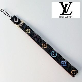 ルイヴィトン(LOUIS VUITTON)の【正規品】ルイヴィトン　携帯ストラップ　ブラック　革　黒　フランス製(ストラップ/イヤホンジャック)