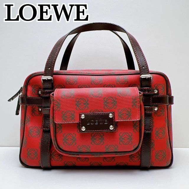 ロエベ ミニ ハンドバッグ ナッパレザー 革 アナグラム レッド系 赤 シック 女性 レディース LOEWE mini hand  bag leather red