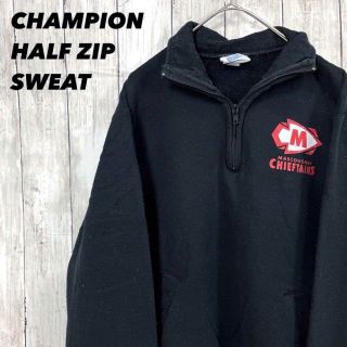 チャンピオン(Champion)のアメリカ古着チャンピオン　ハーフジッププリントスエットトレーナーS黒ユニセックス(スウェット)