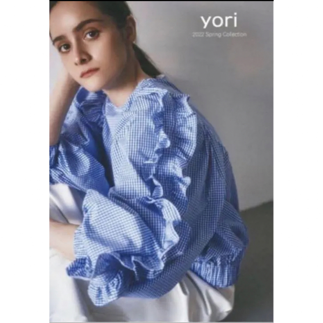 新品タグ付 匿名配送】yori フリルスリーブブラウス 36 ギンガムブルー
