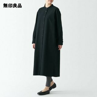 ムジルシリョウヒン(MUJI (無印良品))の■新品■ 無印良品 木の実から作ったカポック混 オックス長袖ワンピース／黒／Ｌ(ひざ丈ワンピース)