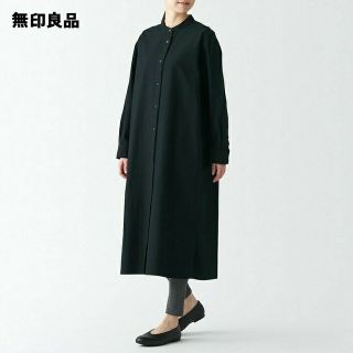 ムジルシリョウヒン(MUJI (無印良品))の◆新品◆ 無印良品 木の実から作ったカポック混 オックス長袖ワンピース／黒／Ｌ(ひざ丈ワンピース)