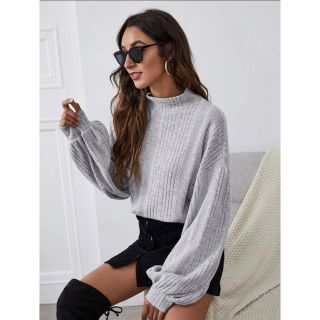 SHEIN Unity ファンネルネック ランタンスリーブ リブニット トップス(ニット/セーター)