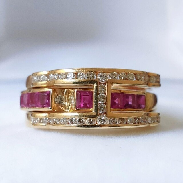 ダイヤモンド×ルビー リング K18YG 0.90ct 0.37ct 8.1g-