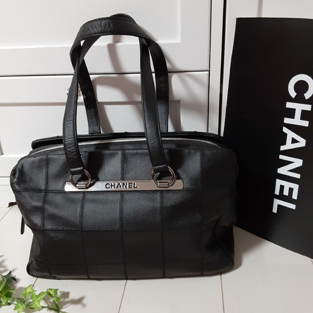 CHANEL シャネル 美品 チョコバー キャビアスキン ボストンバッグ バッグ