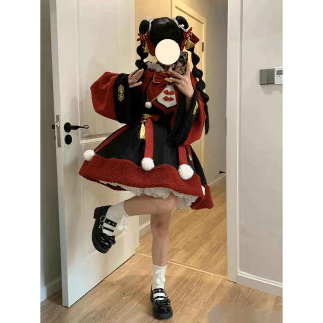 恭喜發財 フルセット☆赤 華ロリ しゅくれどーる ロリィタ ロリータ