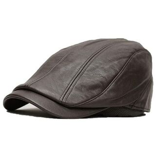 帽子 メンズ 合皮 ハンチング PVC レザー バックベルト　ブラウン(ハンチング/ベレー帽)