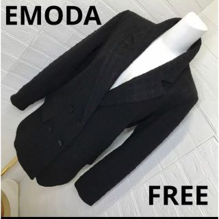 エモダ(EMODA)のEMODA 黒ツイード　オーバーサイズロング丈ジャケットFREE入学式卒業式 (テーラードジャケット)