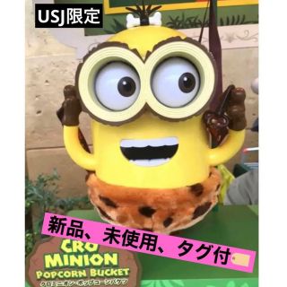 ユニバーサルスタジオジャパン(USJ)の新品、タグ付　ミニオン　ポップコーンバケツ　USJ 原始人　ヒョウ柄　もこもこ(キャラクターグッズ)