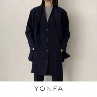 yonfa ジレセットショートコート　ネイビー　美品♡ノーカラージャケット