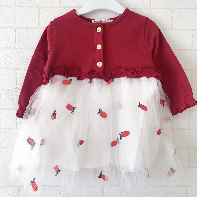 チュールワンピース　赤　100サイズ　ベビードレス キッズ/ベビー/マタニティのキッズ服女の子用(90cm~)(ワンピース)の商品写真