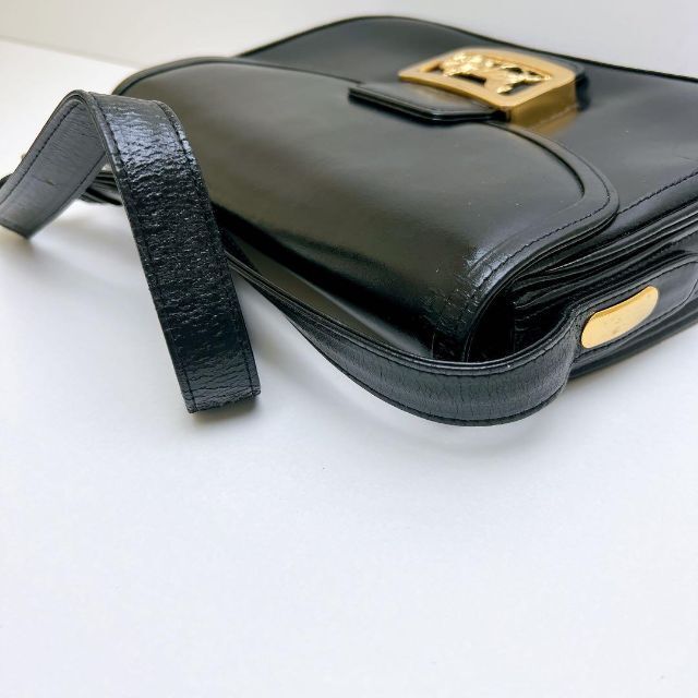 CELINE セリーヌ 馬車金具 ショルダーバッグ レザー ブラック 黒色